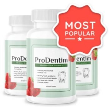 ProDentim supplement bottles with Most Popular badge for oral health
