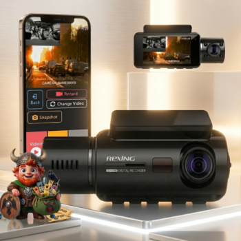 Rexing dashcam promotion with Viking character and coupon deals for VikingDeal.com